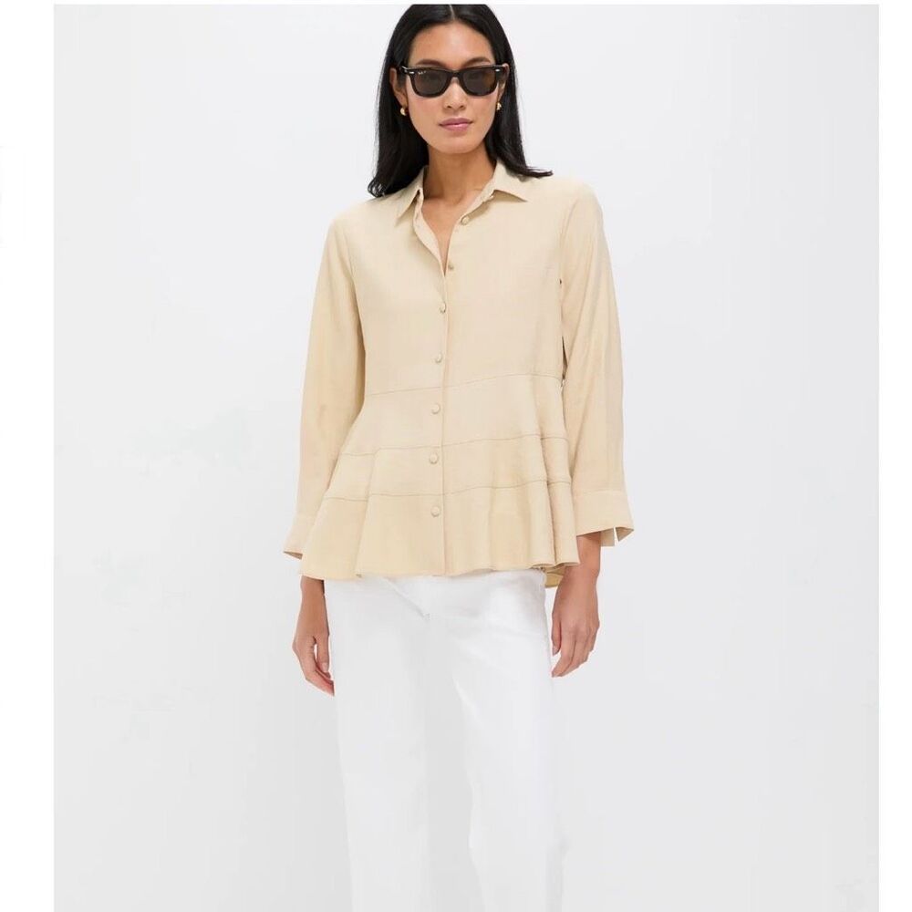 NEW Pomander Place‎ Ashlen peplum Blouse Size M sand tan